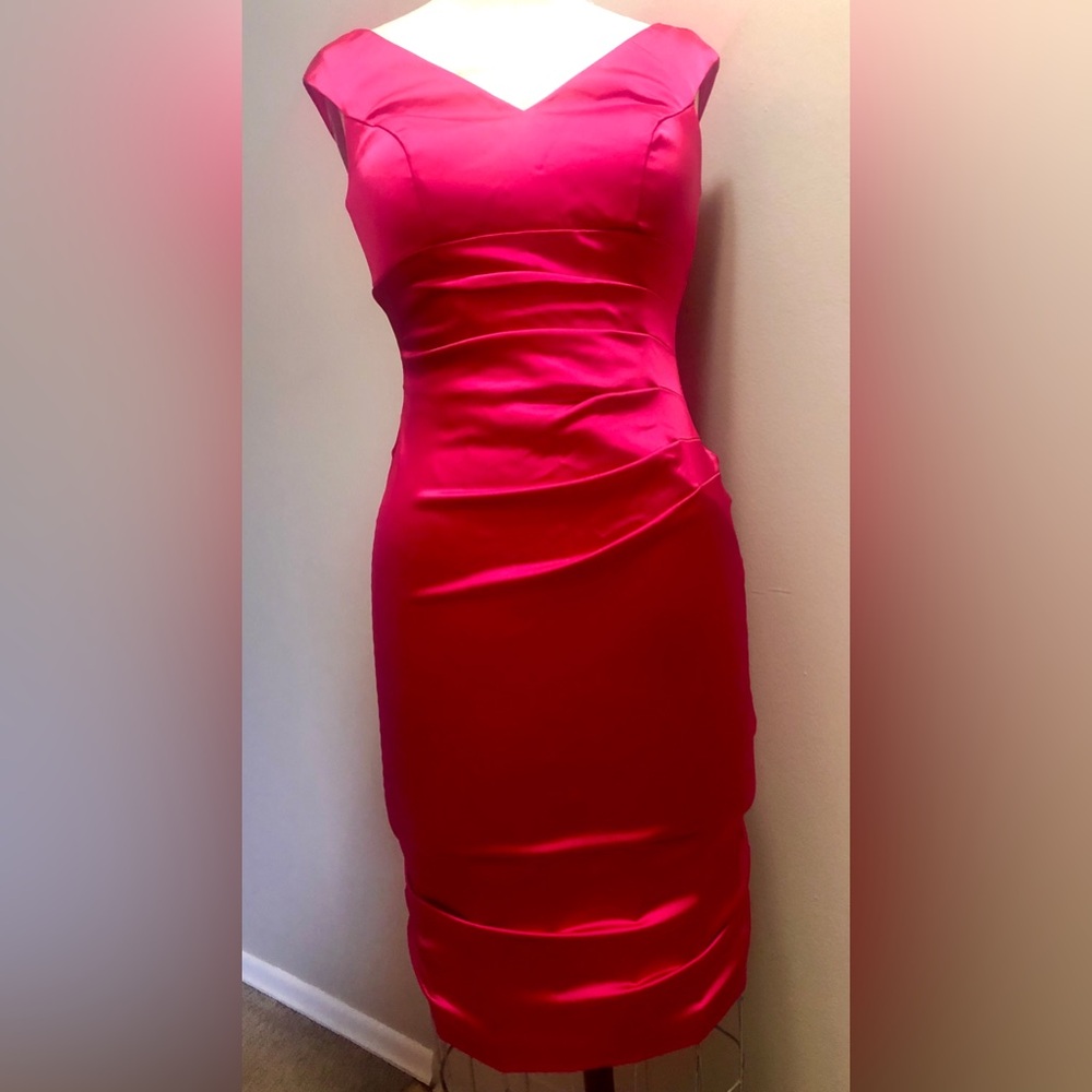 Xscape Women’s Ruched Satin Dress Size Midi Dress